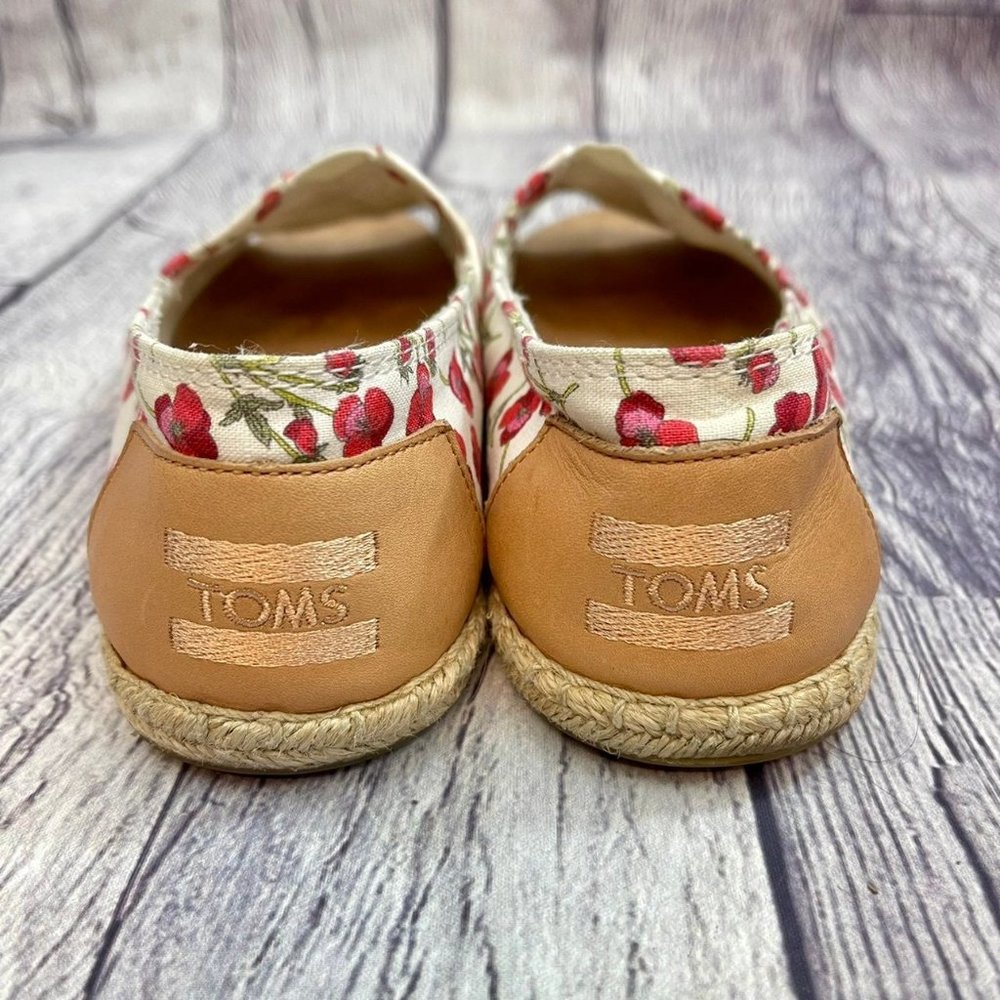 TOMS Espadrilles Red Pansy Floral Print Women's Size 7.5 Slip On Open Toe Sandal - Picture 4 of 12